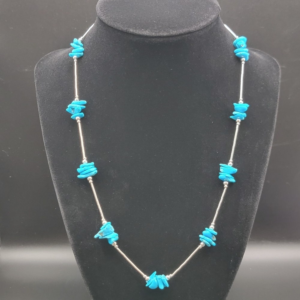 Sleeping Beauty Turquoise Liquid Silver Necklace 925 Sterling Southwestern Boho